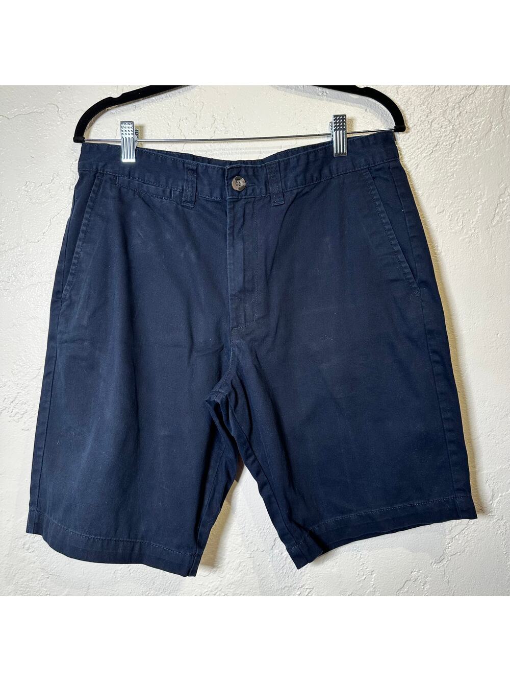 Merona Size 32 Navy Chino Shorts Flat Front Dress Golf Preppy 10" Inseam